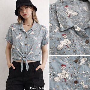 Kiki’s Delivery Service Button Front Tie Top Studio Ghibli Anime Shirt Trendy L